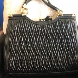 Chic Black Coach Textured Satchel with Gold Hardware